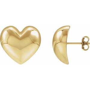 14K Yellow Gold Electroform Puffed Heart Stud Earrings