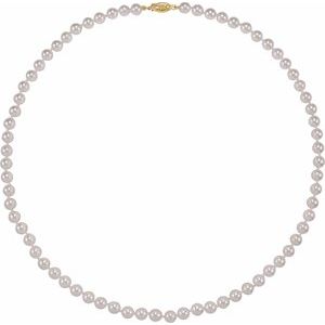14K Yellow Gold Cultured White Akoya Pearl 20" Necklace
