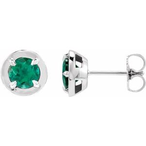 14K White Gold Lab-Grown Emerald Stud Earrings