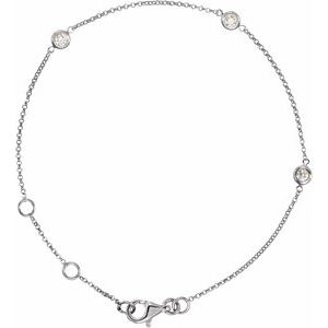 14K White Gold 1/6 CTW Natural Diamond Bezel-Set 3-Station 5 1/2-7" Bracelet