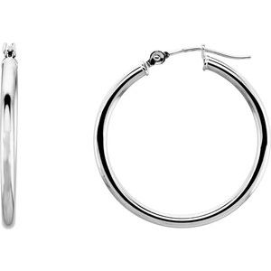 14K White Gold Tube 25 mm Hoop Earrings