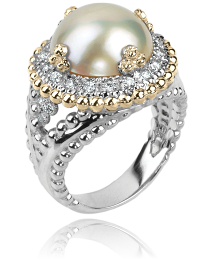 Luminous Freshwater Pearl Ring with Diamonds .24 ctw