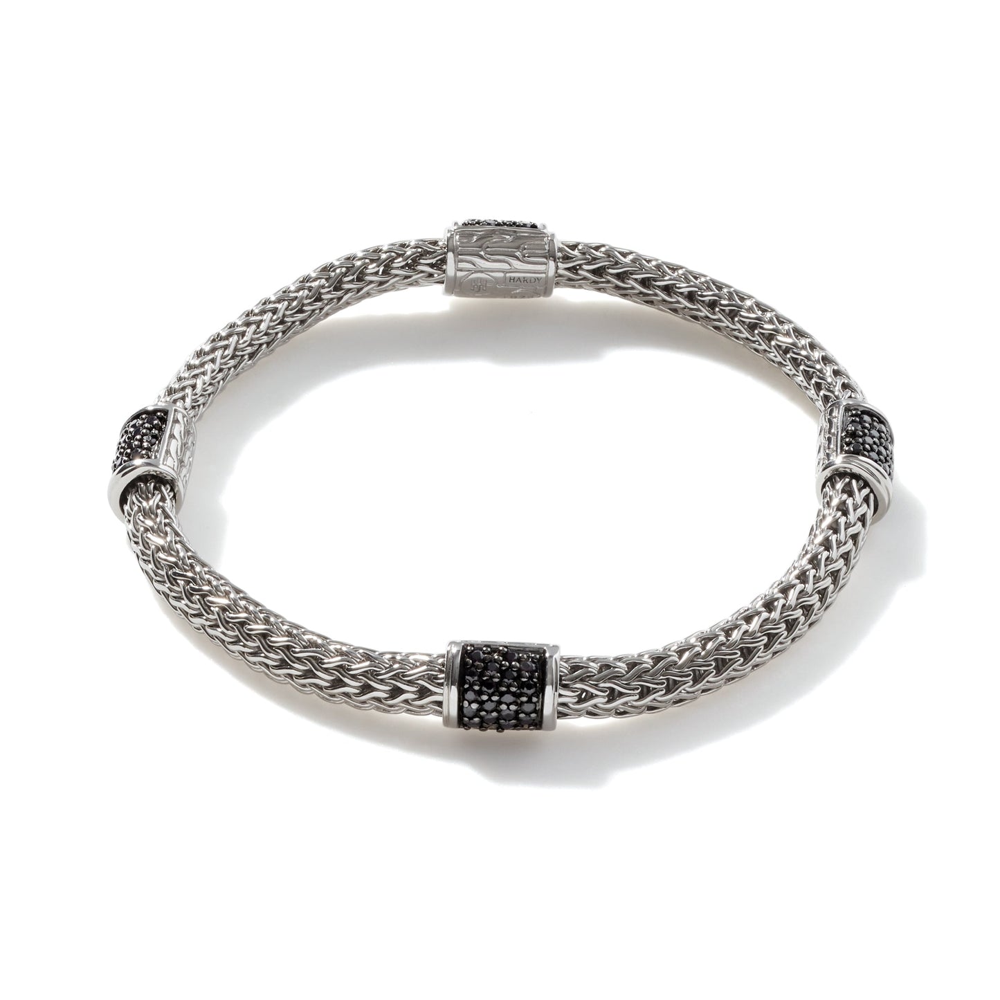 Classic Chain 5 Mm Bracelet With Four Black Sapphire Stations , Size Medium
