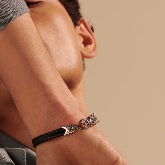 Naga Bracelet, Sterling Silver, Leather