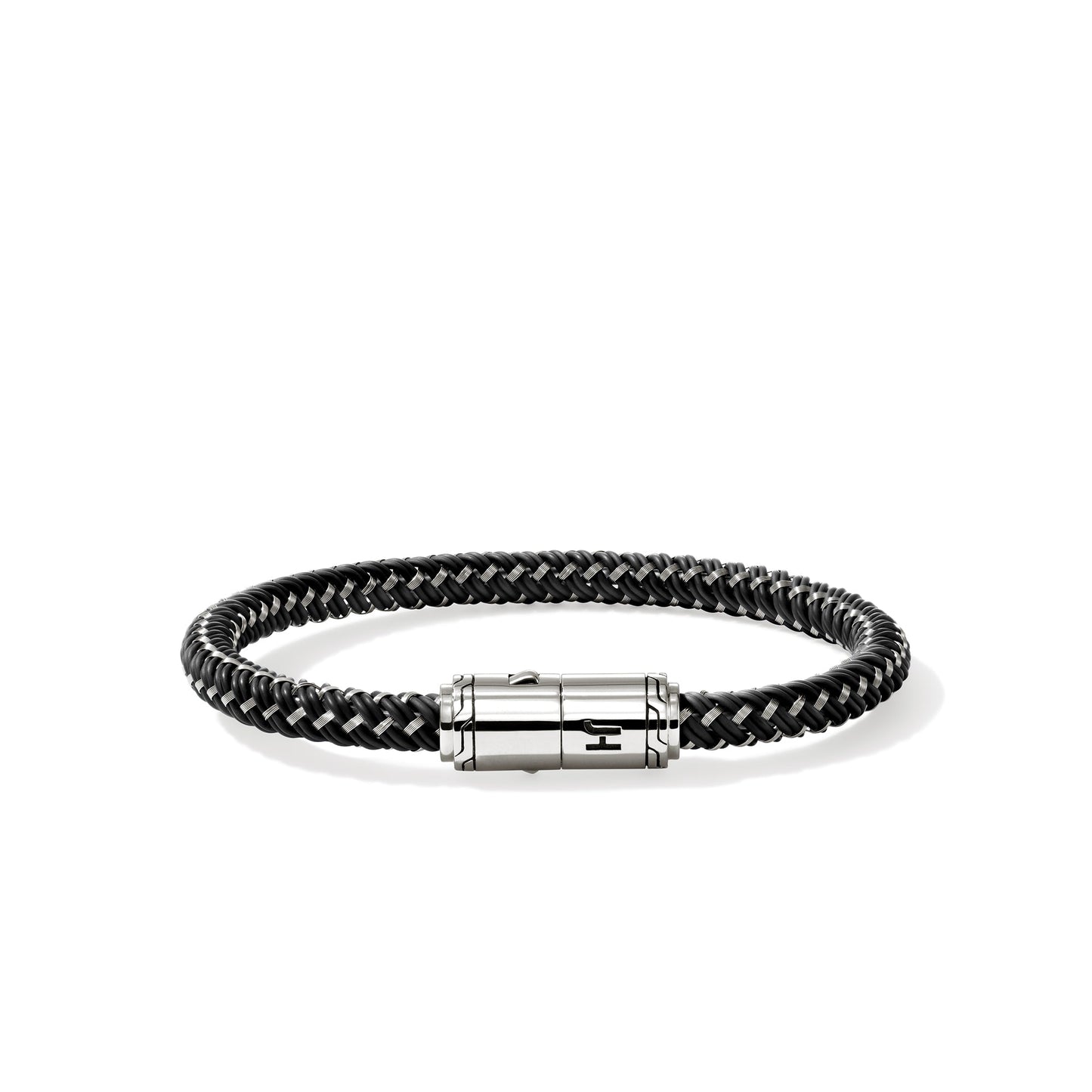 6mm Braided Leather Bracelet With Silver Pusher Clasp , Size Large