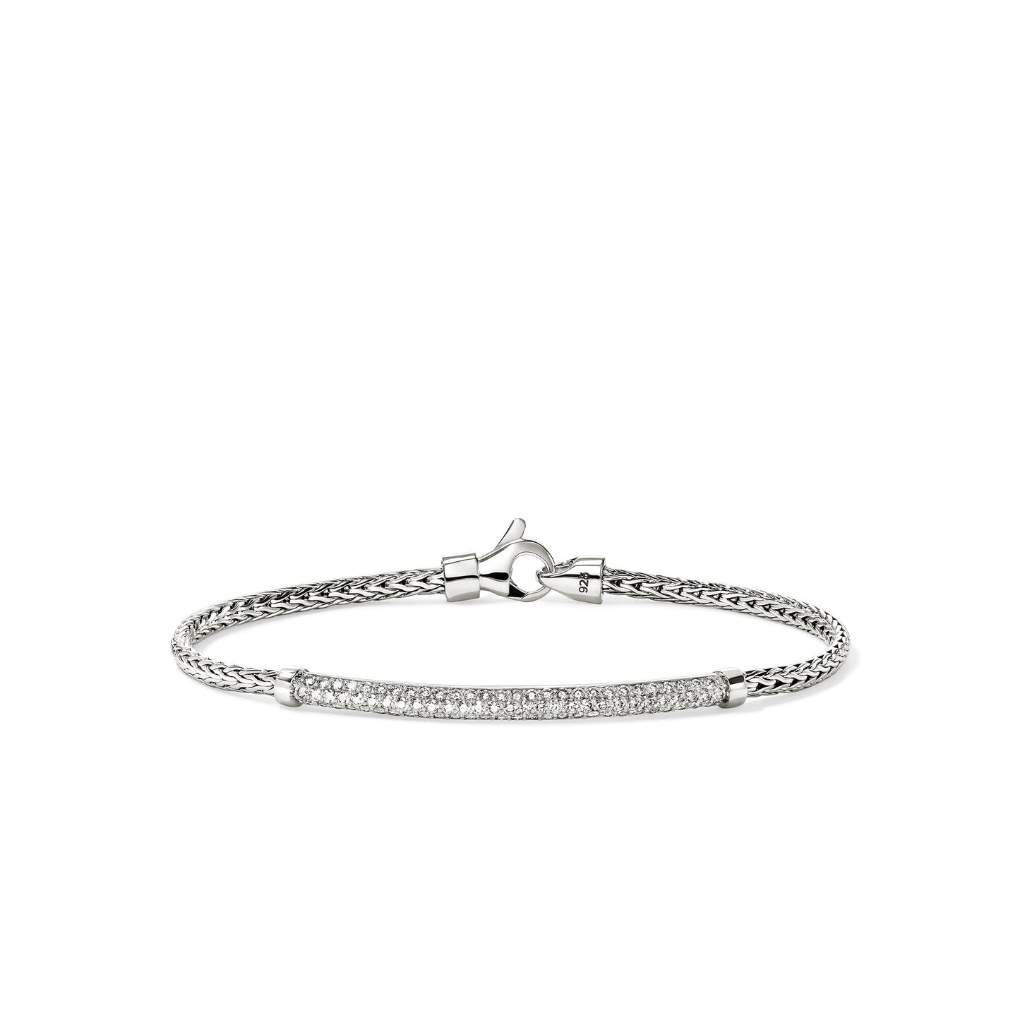 Silver Classic Chain Collection 2.5 Mm Bracelet With Center Diamond Bar