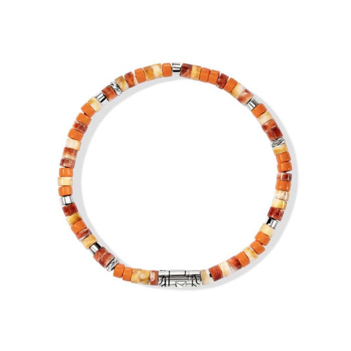 Heishi Bracelet, Sterling Silver, Hardstones - Orange Oyster Shell