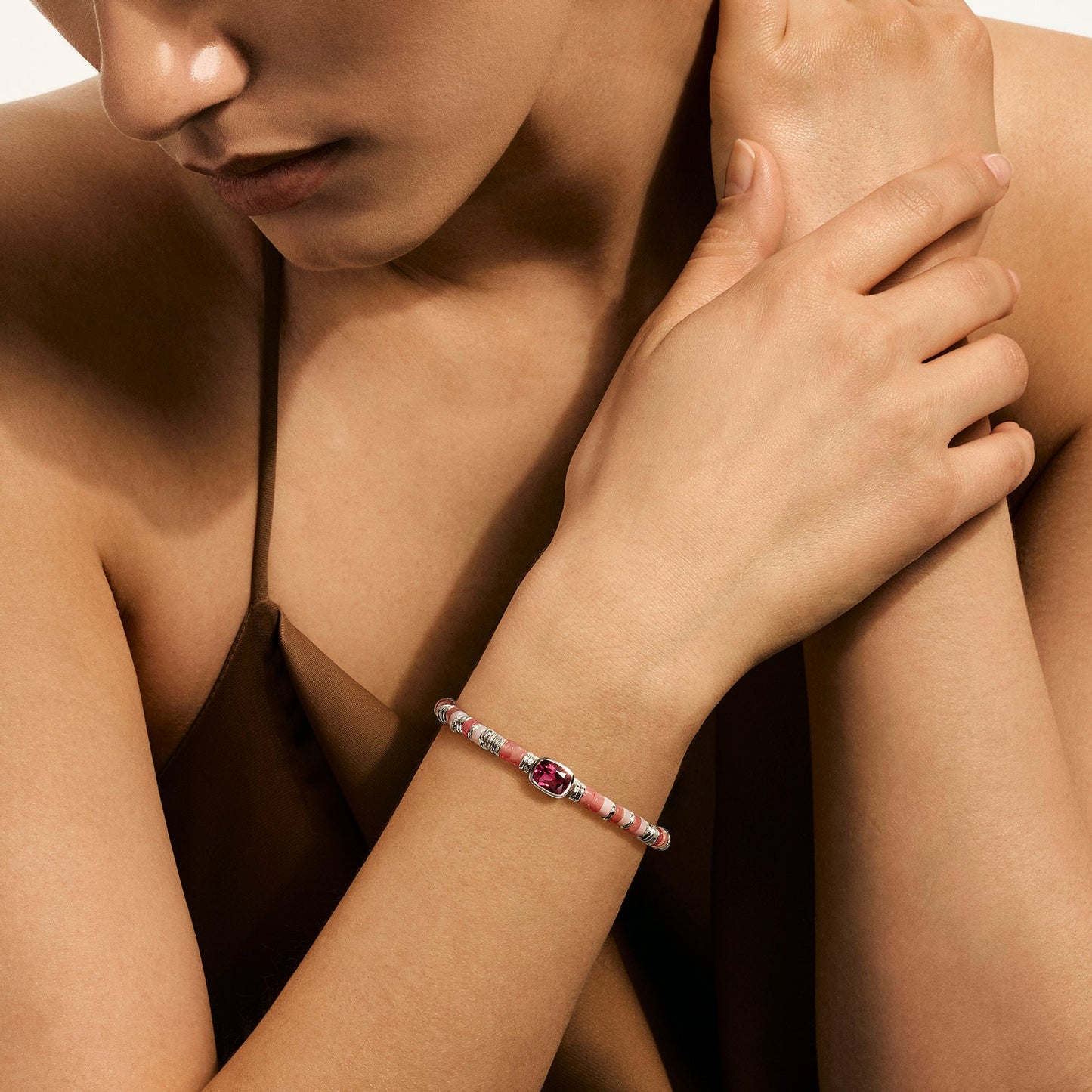 Heishi Gem Bracelet, Sterling Silver, Rhodolite, 4MM official John Hardy product image 5
