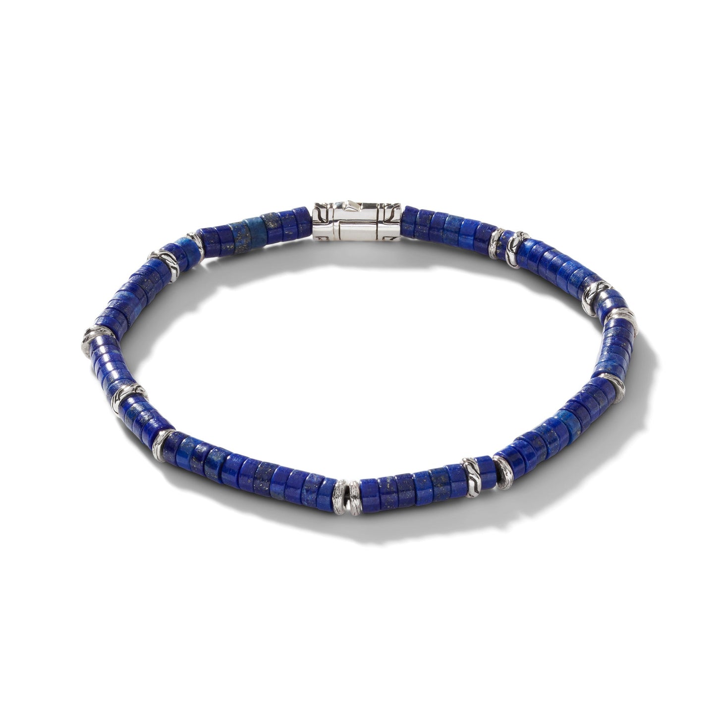 Heishi 4 Mm Bracelet With Lapis Lazuli Beads , Silver Pusher Clasp , Size Large