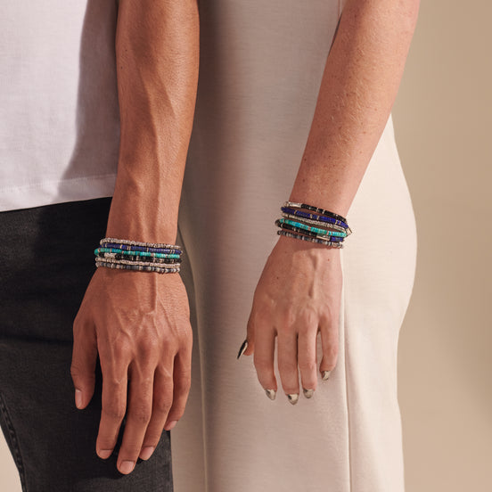 Heishi Bracelet, Sterling Silver, Hardstones - Treated Turquoise