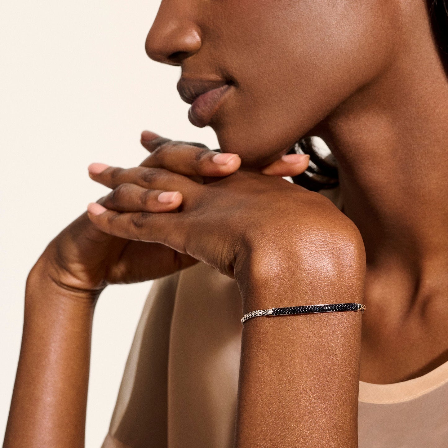 JH Essential Pavé Bracelet, Sterling Silver, Gemstones (Black Sapphire), 2.5MM