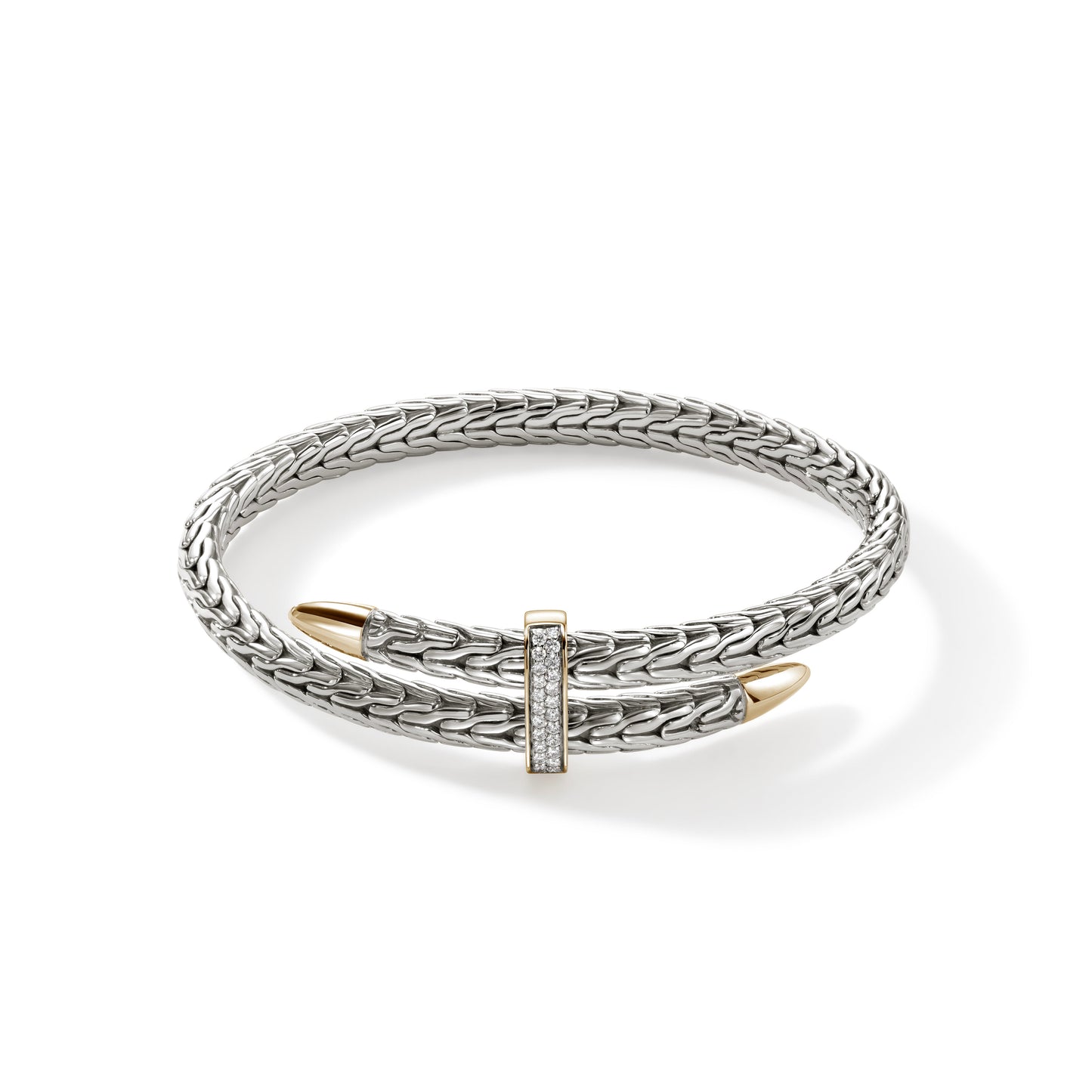 John Hardy Spear 14K Gold & Silver Diamond Bypass Cuff