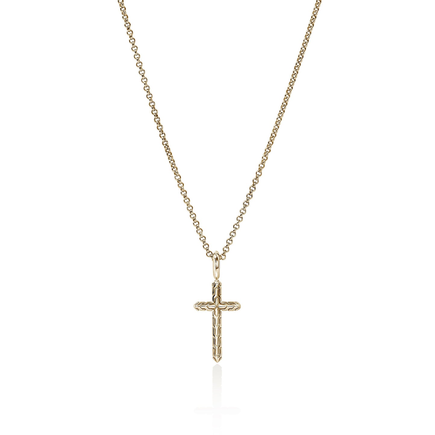 JH Essentials 14KY Spiritual 1.5 mm Rolo Chain With Carved Chain Cross Pendant , 16/18 Inch Chain
