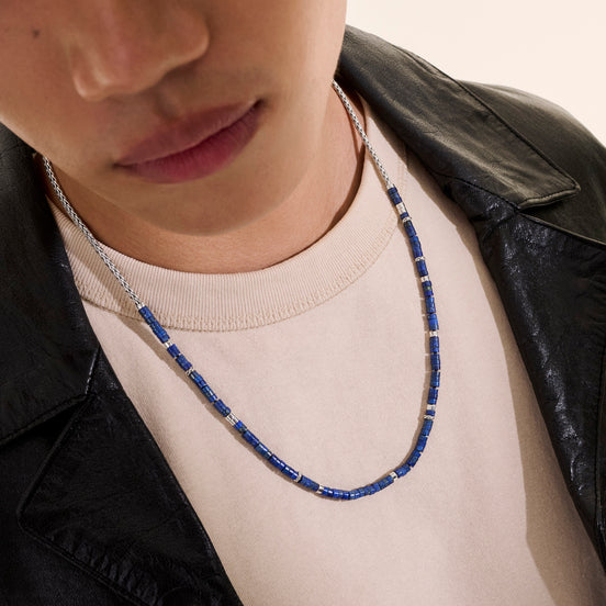 Heishi Chain Necklace, Sterling Silver, Hardstones (Lapis Lazuli)