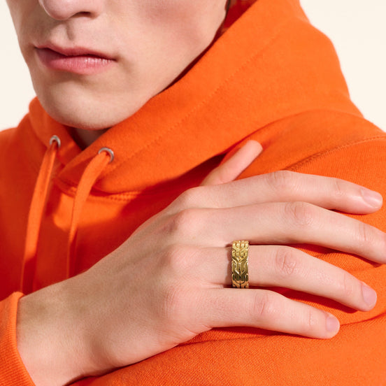 Carved Chain Ring 8MM, 14K Yellow Gold