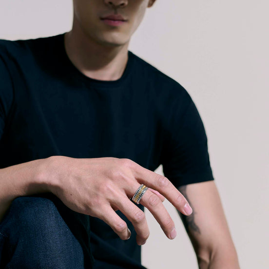 Rata Chain Ring, Silver, Gold, Wide