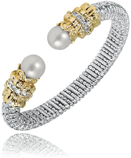 White Pearl and Diamond Cap Bracelet .25 ctw