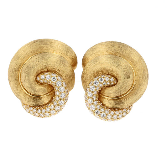 "Dunay" Gold and Pave Diamond Swirl Earrings