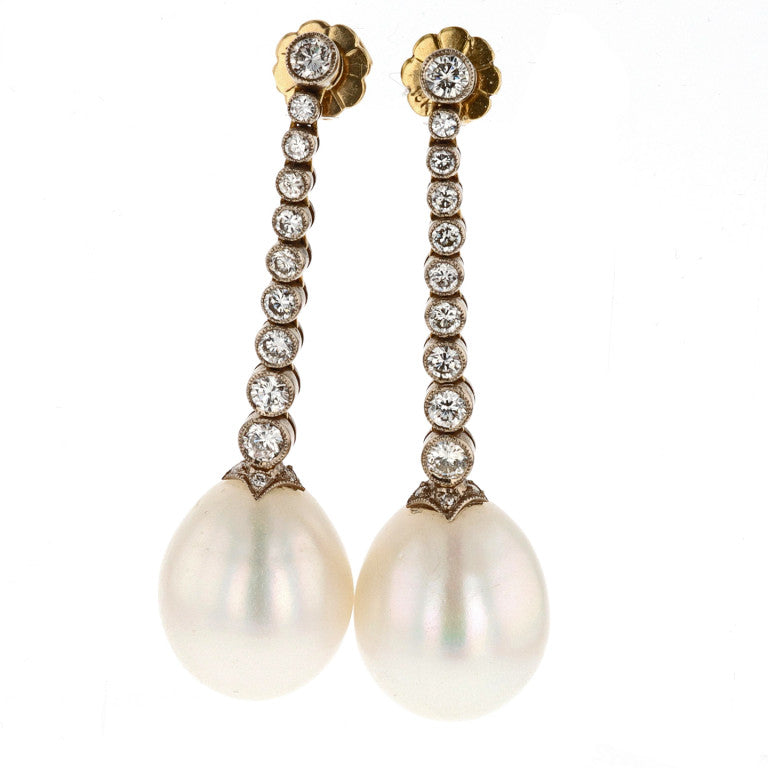 South Sea Pearl and Diamond Drop Earrings