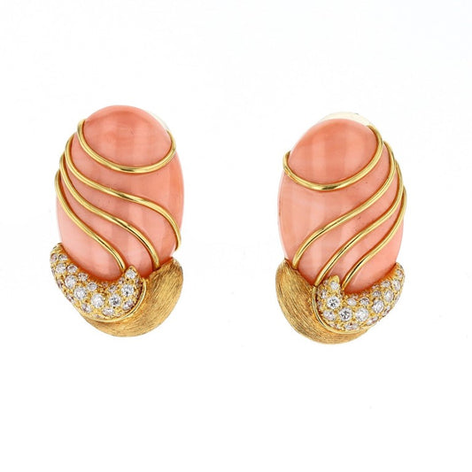 "Henry Dunay" Coral and Diamond Earrings