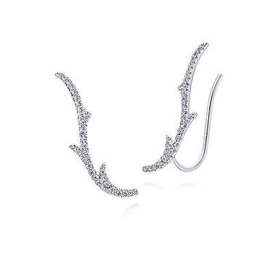 White Gold Ear Climber Earrings .23 ctw Diamonds