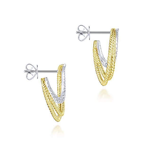 Yellow/White Gold Twisted Crescent Diamond Stud Earrings