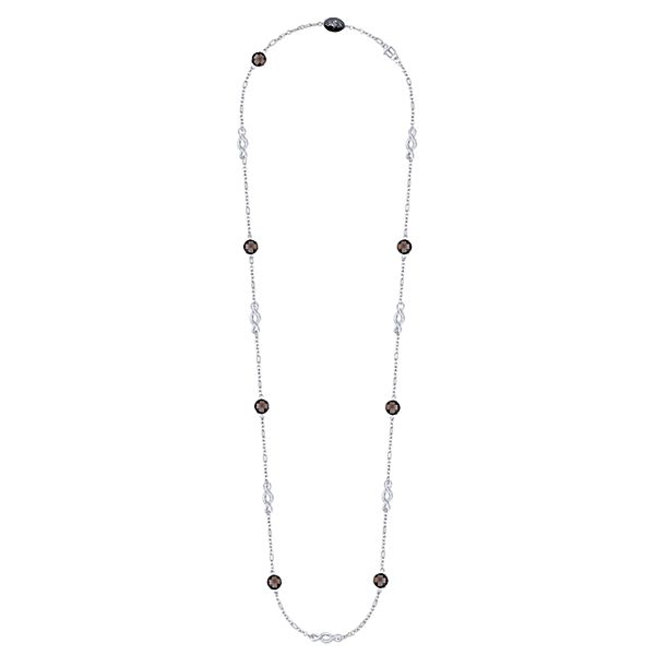 36 Inch Silver Rock Crystal Station Necklace