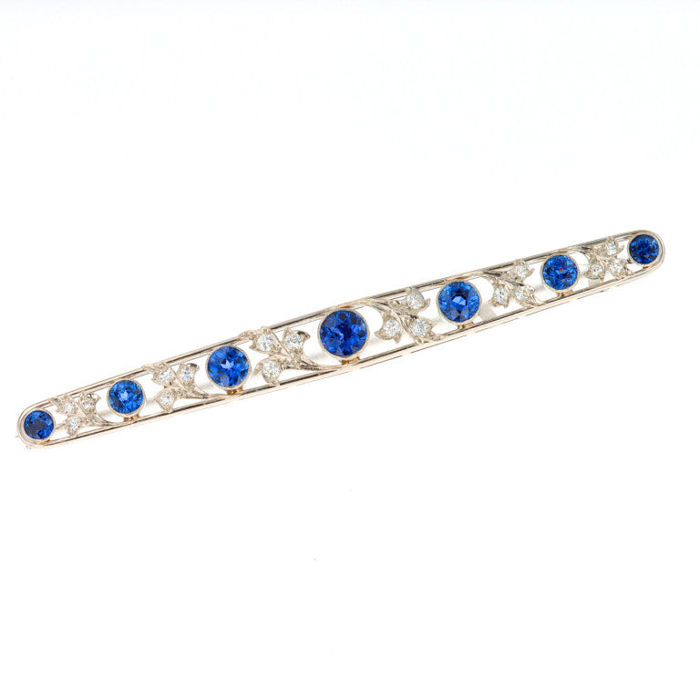 Antique Montana - Yogo Sapphire and Diamond Bar Pin