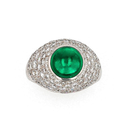 Cabochon Emerald and Diamond Dome Ring