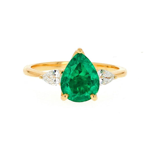 Pear Shape Colombian Emerald and Diamond Ring