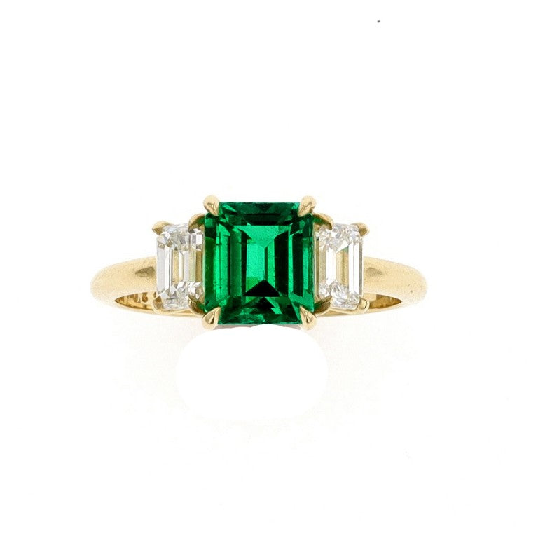 Emerald Cut Colombian Emerald and Diamond Ring