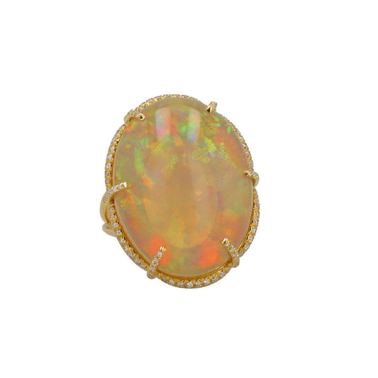 Oval Ethiopian Opal and Diamond Ring