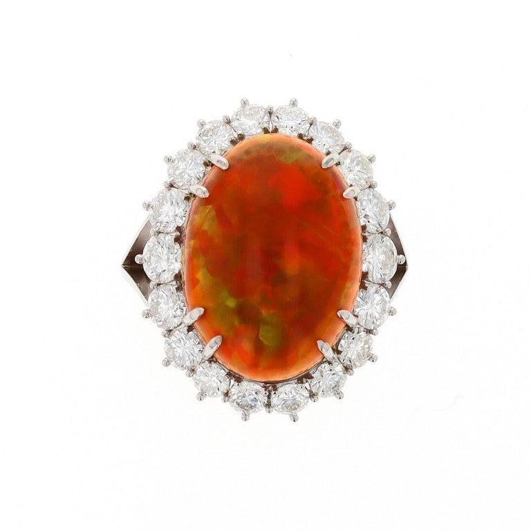 Cabochon Opal and Diamond Ring