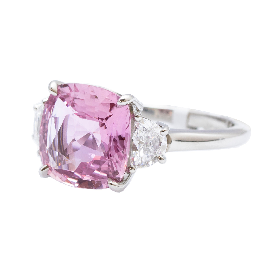 No Heat Pink Sapphire and Diamond Ring