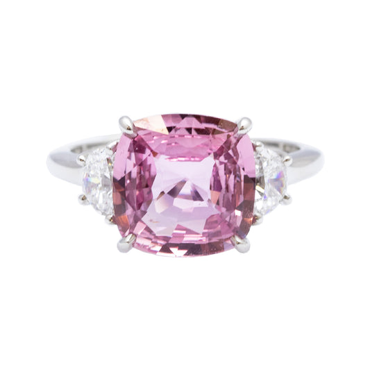 No Heat Pink Sapphire and Diamond Ring