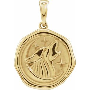 14K Yellow Gold Symbolic Wolf Animal Pendant