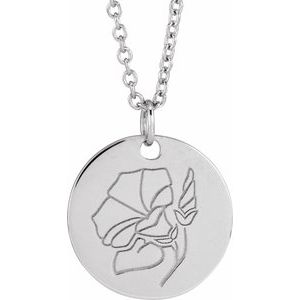 Sterling Silver Morning Glory September Birth Flower 16-18" Necklace