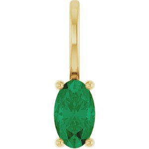 14K Yellow Gold 5x3 mm Lab-Grown Emerald Charm/Pendant