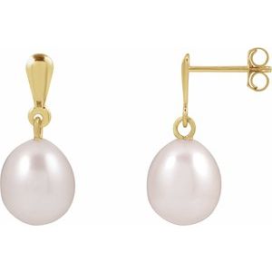 14K Yellow Gold Cultured White Freshwater Pearl Earrings