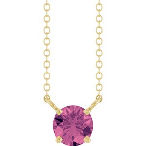 14K Yellow Gold Natural Pink Tourmaline Solitaire 18" Necklace