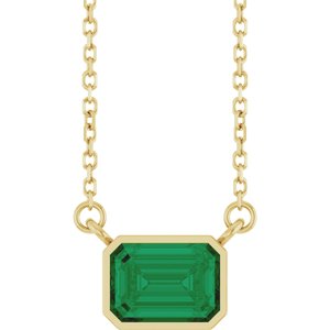 14K Yellow Gold Lab-Grown Emerald 18" Necklace