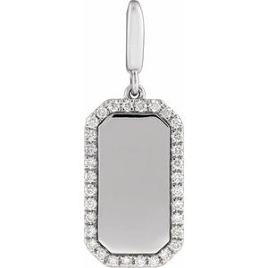 14K White Gold Engravable 1/6 CTW Natural Diamond Dog Tag Charm/Pendant