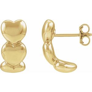 14K Yellow Gold Electroform Puffed Hearts 16 mm J-Hoop Earrings