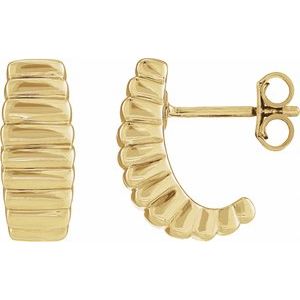 14K Yellow Gold Electroform Puffed 15 mm J-Hoop Earrings