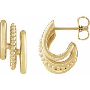 14K Yellow Gold Beaded Stacked 15.2 mm Triple J-Hoop Earrings