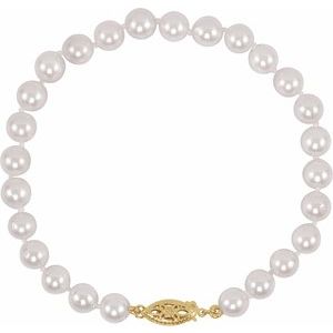 14K Yellow Gold Cultured White Akoya Pearl 7 1/2" Bracelet