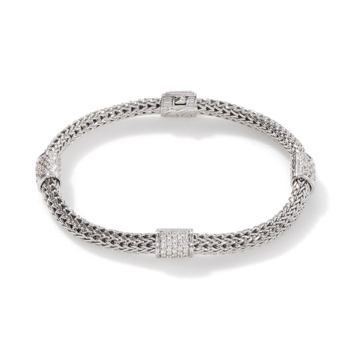 Silver Classic Chain Bracelet With Four Diamond Stations — full stock item view