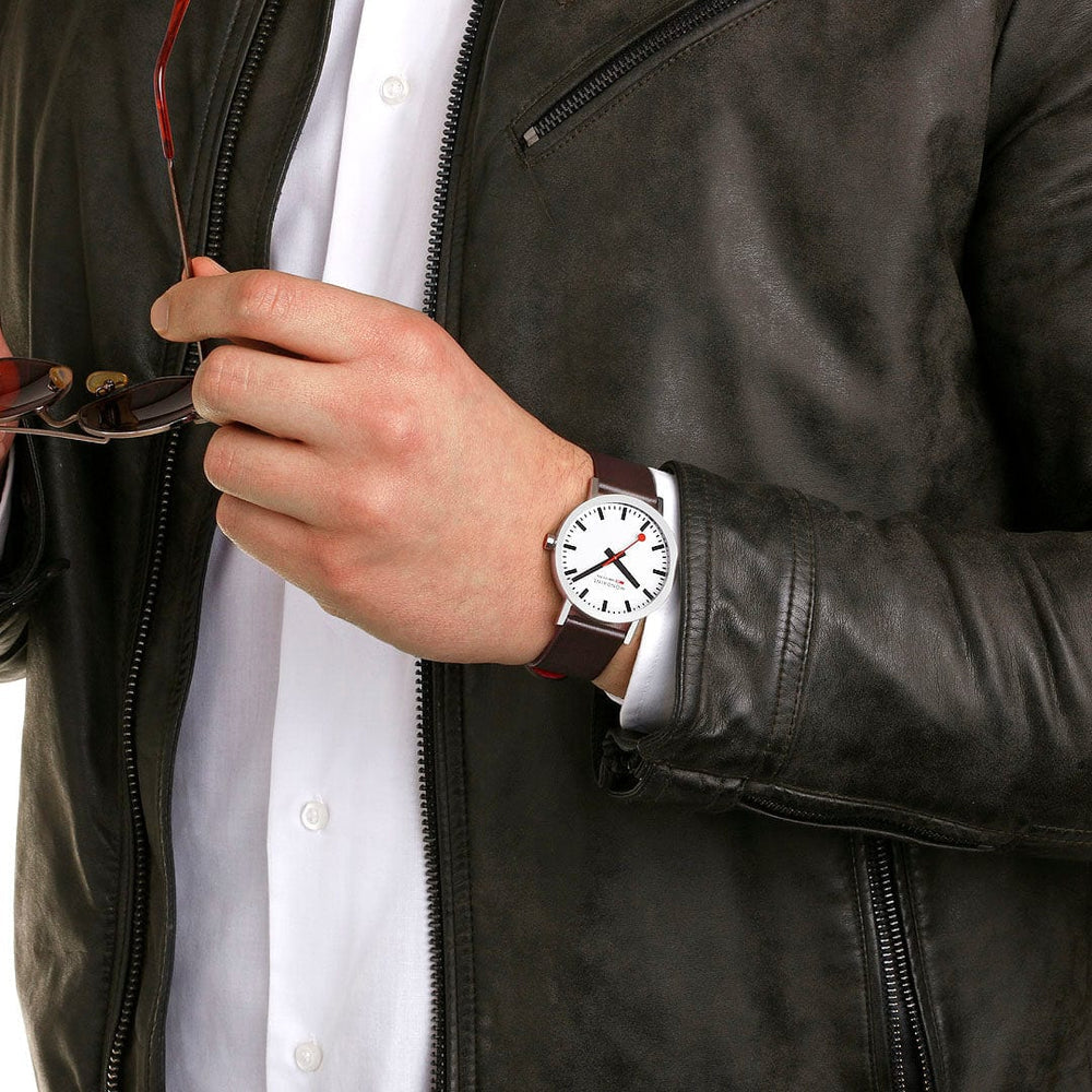 CLASSIC POLISHED STEEL CASE - WHITE DIAL - BROWN VEGAN GRAPE LEATHER - 40 MM