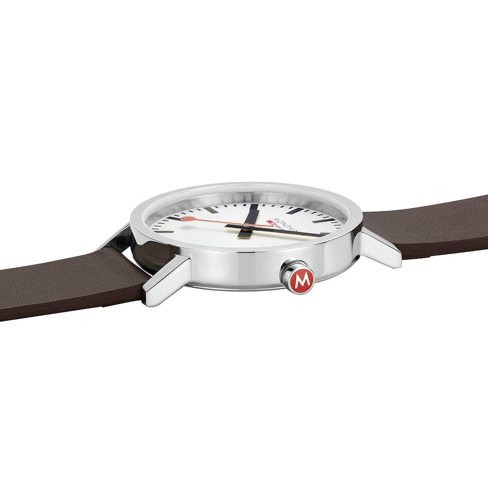 CLASSIC POLISHED STEEL CASE - WHITE DIAL - BROWN VEGAN GRAPE LEATHER - 40 MM