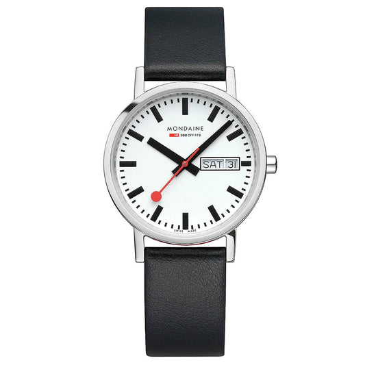 CLASSIC STEEL DAY DATE - WHITE DIAL - BLACK VEGAN GRAPE LEATHER - 36 MM